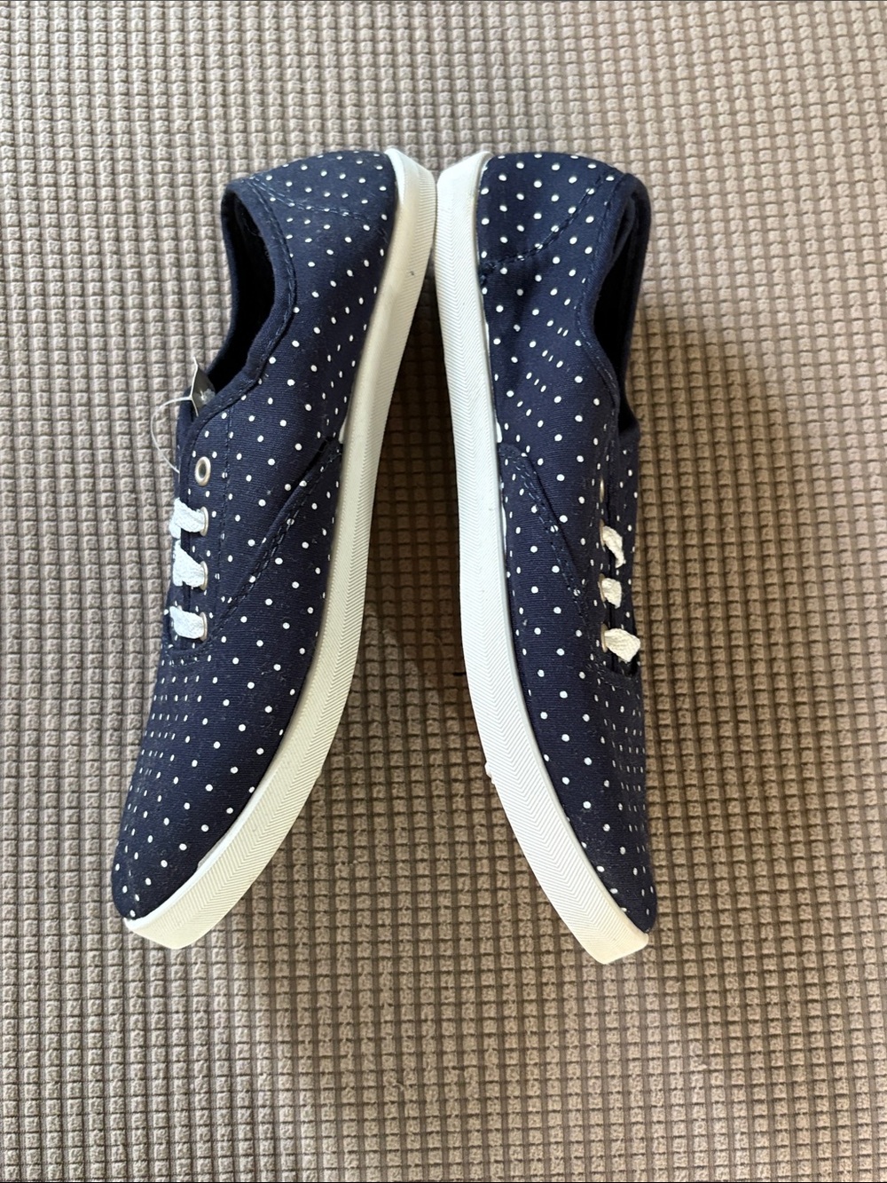 Navy Polka Dot Canvas Sneakers with White Laces - Picture 2 of 4